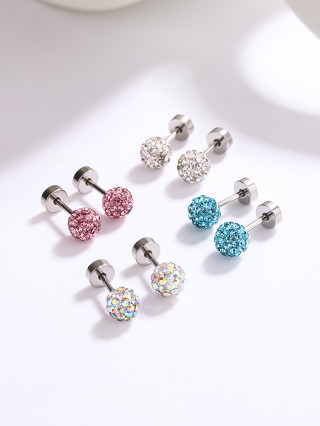 Conjunto de 4 Pares Brincos de Bola de Aço Inoxidável Rhinestone Brincos de Bola Senhoras Presentes Diários de Férias