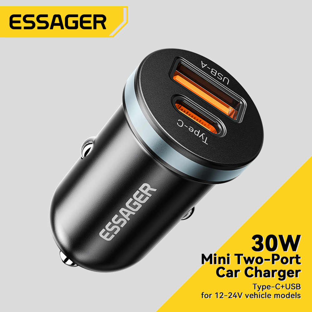 Essager PD30W USB A Tipo-C Mini Carregador De Carro Carga Rápida Carregamento Rápido Para iPhone Huawei Samsung PD QC 3.