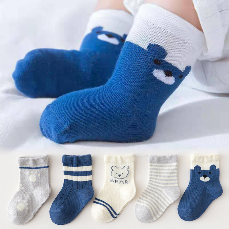 5 Pares De Meias De Bebê De Urso De Desenho Animado Elástico De Algodão Macio Para Criança...