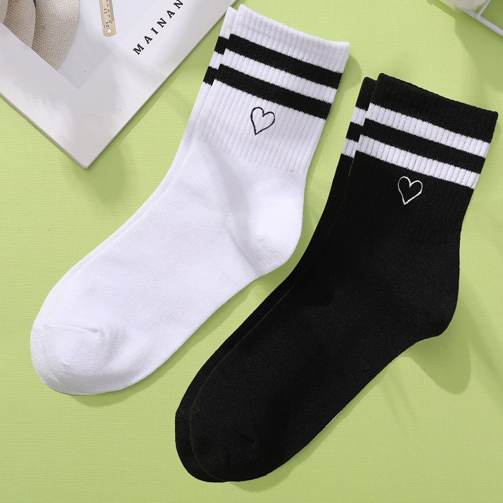 2 Pares De Meias Bordadas Da Moda – Design De Barra Paralela De Cor Sólida Para Homens E M...