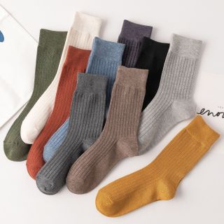 Meias Confortáveis Diárias Diárias Básicas Confortáveis Retro Femininas de Cor Sólida