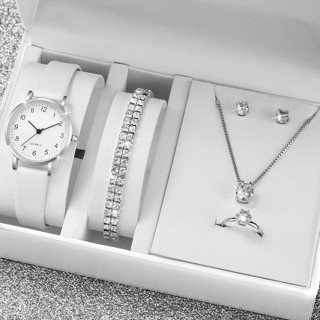 Relógio de Quartzo Ladies Fashion Small Watch Head Belt + Conjunto de Jóias de Diamante