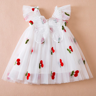 Lindo Vestido Borboleta Bebê Com Asas | De Verão Cereja Bordado Para Meninas