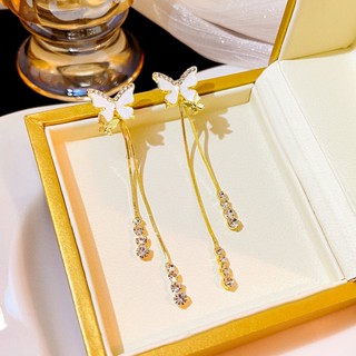 Brincos de Borboleta Long Tassel Super Flashing Zircon Brincos Femininos de Luxo com Design de Nicho de Luz