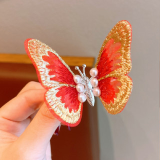 1 Menina Estilo Fofo Estilo Fofo Pérola Tridimensional Borboleta Metal Borboleta Acessórios para Cabelo