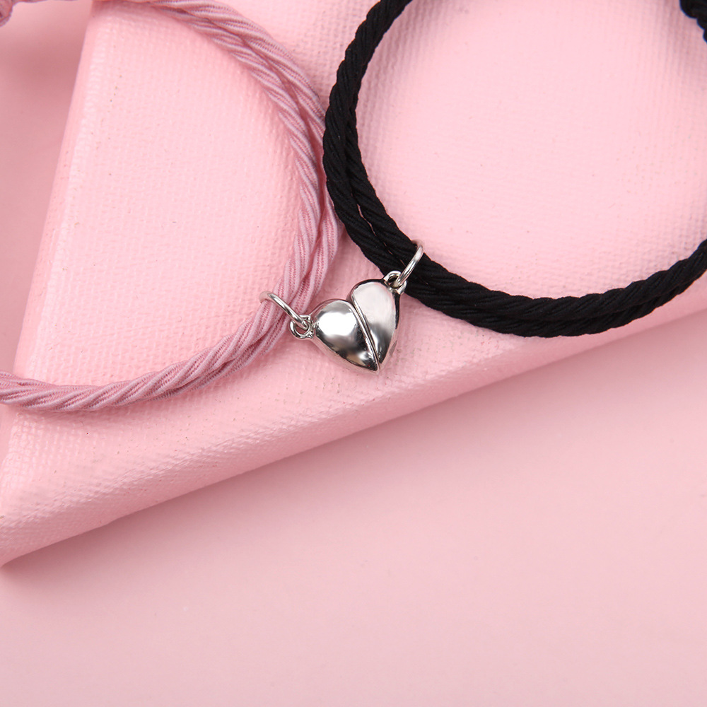 Dois Meio Coração Ímã Pulseira Pingente Casal Amante Amizade Presente