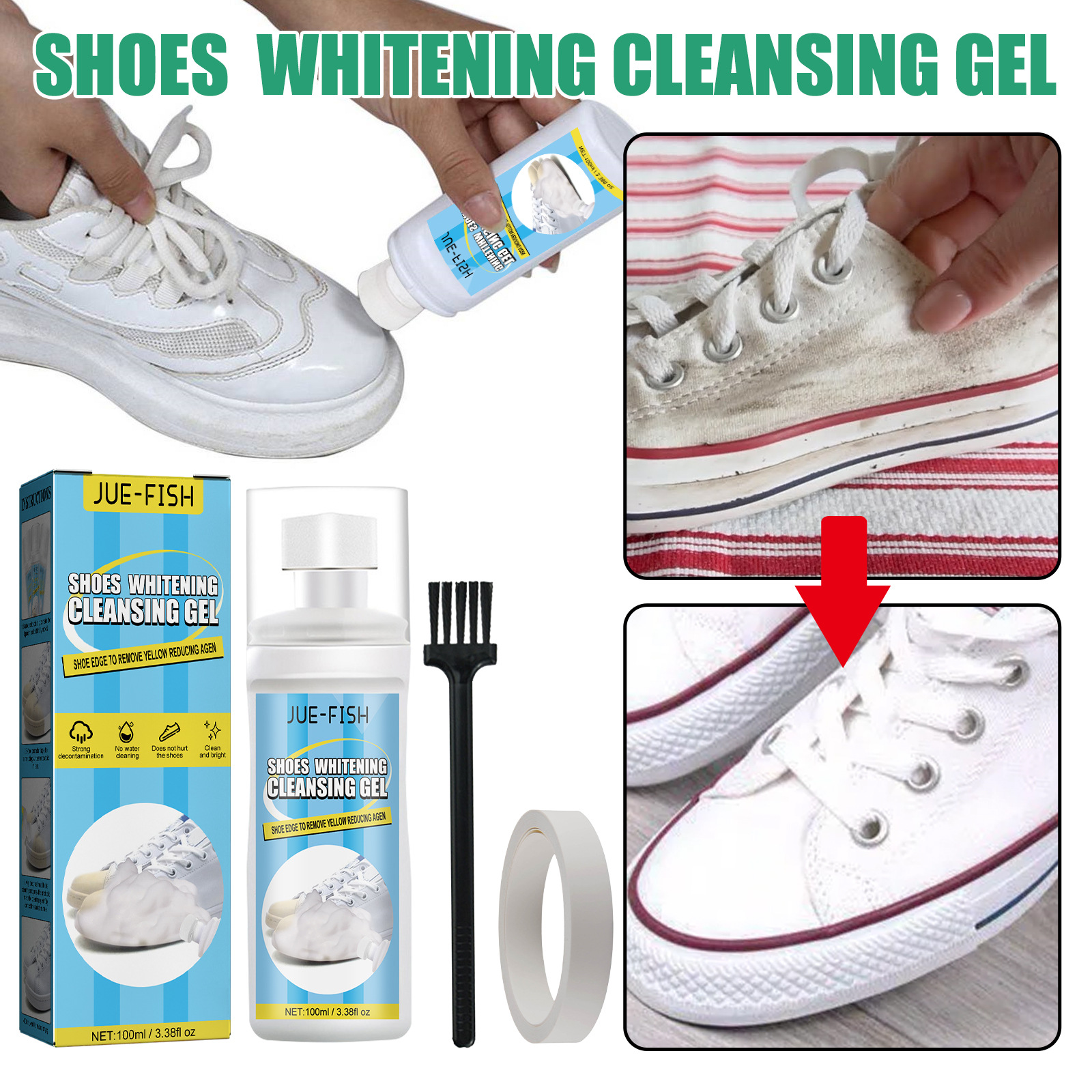 JUE-FISH Shoe Cleaner No Water Wash Remove Yellow Stains Oxidize Sapatos Esportivos Agente De Limpeza De Manchas E Branqueamento