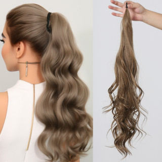 Cabeleira De 26 Polegadas De Cabelo Cinzento-Marrom Longo Encaracolado natural E Suave Peruca De Senhora De Rabo De Cavalo De Uso Diário .