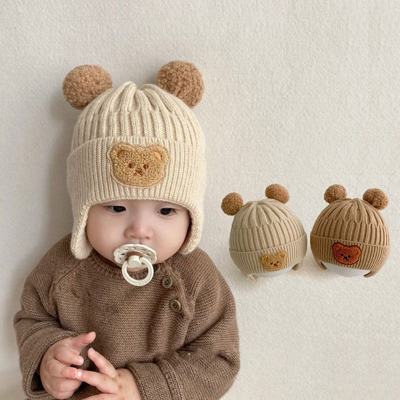 Chapéu De Bebê Com Bola De Pele De Ursinho Fofo – Malha De Inverno Quente E Elástico Para ...