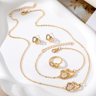 Colar de Coração Único de Moda com Diamantes Conjunto de 4 peças Jóias de Moda Tudo em Combinação
