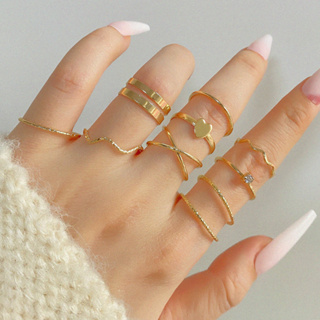 Novo Conjunto De Anel De Onda De Coração Vintage , Coleção De Joias De Casal De 9 Peças , Acessórios Elegantes Para Ocas em Oferta na Shopee