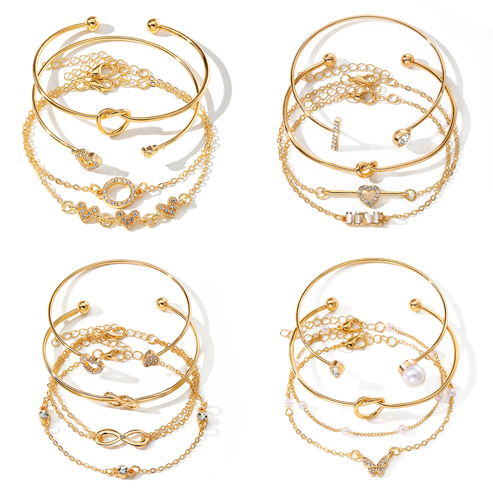 Pulseiras Estilo Boêmio Pulseira Borboleta Dupla 4 Unidades/Conjunto Com Diamantes Acessórios Ajustáveis Femininos