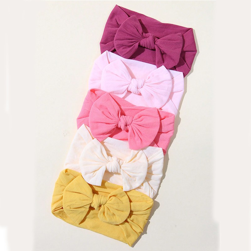 Adoráveis 5 Peças De Tiaras De Bebê De Cor Sólida – Laço Elástico Macio Para Meninas