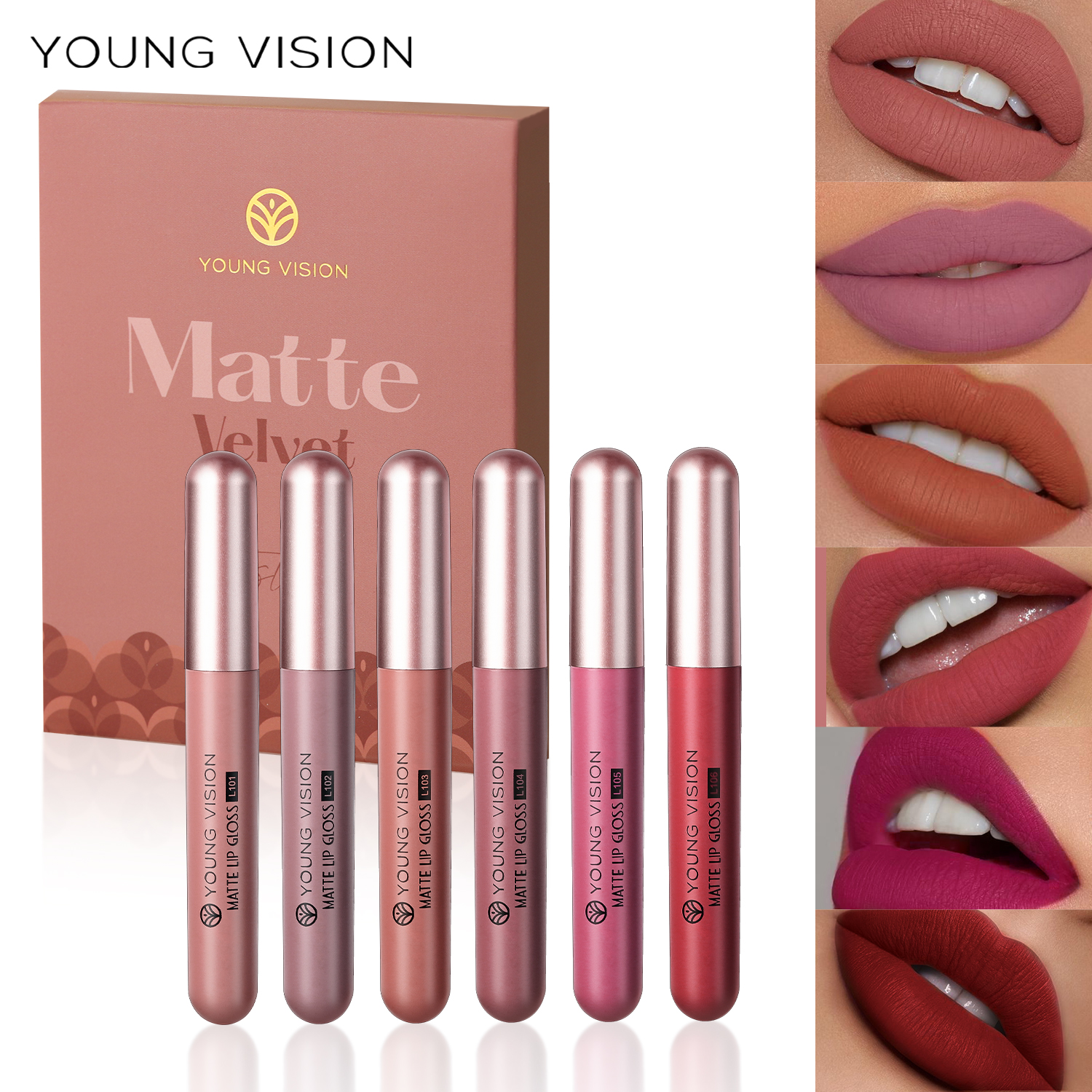 6 Conjunto de batom fosco Brilho labial fosco Veludo Brilho labial fosco à prova d'água Nã...