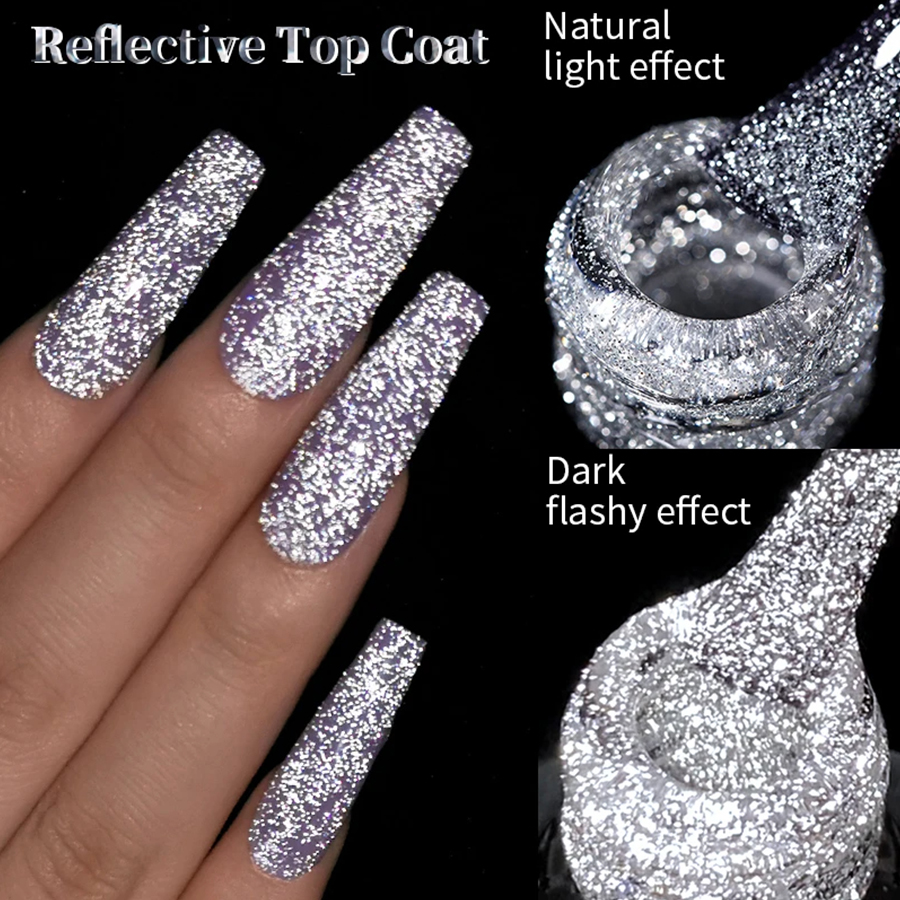 1pc 10ml Gel De Revestimento Refletivo Glitter Top Coat Unhas Prata Colorida Espumante Auroras Semi Permanente Nail Art Varnis