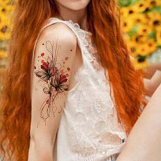 Simulação de Tatuagem Temporária Não Refletiva de Tatuagem Temporária Não Refletiva Tatuagem Temporária Padrão de Flor de Borboleta Vermelha Senhoras Tatuagem Falsa