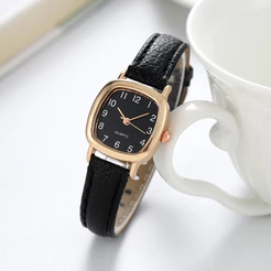 Relógio Feminino Elegante Com Mostrador Pequeno-De Quartzo Algarismos Arábicos E Pulseira De Couro Casual