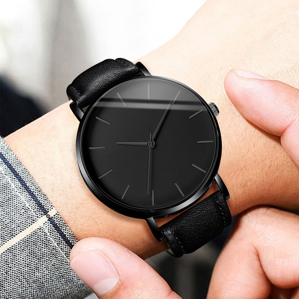 Relógio Masculino Moderno De Quartzo Com Mostrador Fino-Pulseira De Couro Discreto Para Uso Diário