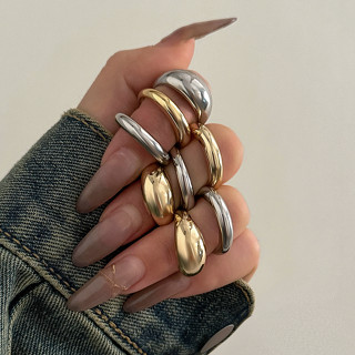 8 Pcs Chunky Open Round Smooth Surface Rings Set for Women Trendy Gold Color E Silver Anéis Mistos De Dedo Acessórios Na Mão 2024 Fashion Jewelry Presentes Femininos