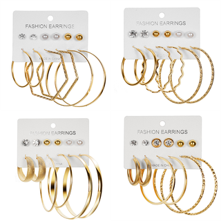 Moda Exagerada Européia Americana All-Match 6 Pares Brincos Grandes Brincos em Forma de C Conjunto Combinado de Brincos Jóias Exclusivas Vários Estilos Disponíveis