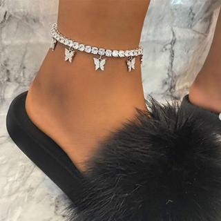 Rhinestone Pequena Borboleta Borboleta Anklet Temperamento Simples