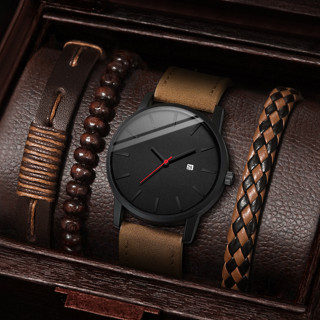 Relógio de Moda Homem Relógio de Cinto de Discagem Grande Conjunto de Pulseiras de Couro Retro