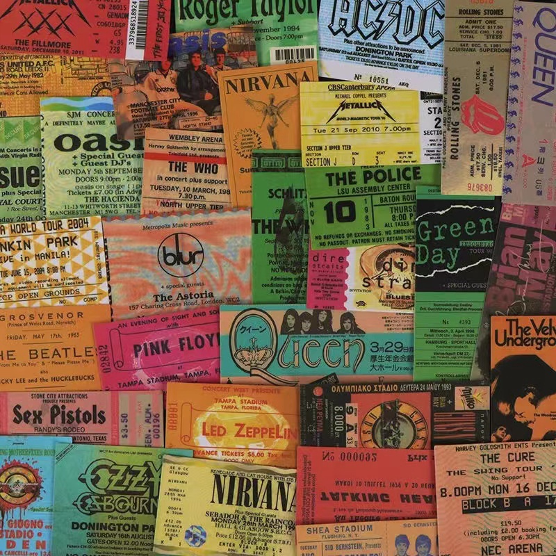 42pcs Retro Rock Band Bilhetes De Adesivos Diy Computer Washi Scrapbooking Stickers Papelaria Estudantil Artesanato
