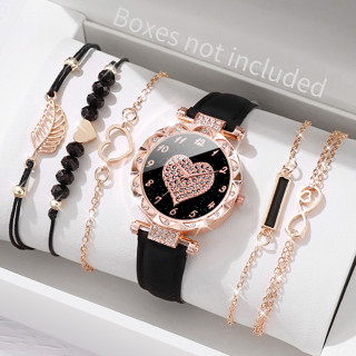 Moda Diamante Discagem Coração Discagem Senhoras Relógio de Quartzo Relógio de Pulso de Cinto Casual Pulseira Love Leaf Bracelet