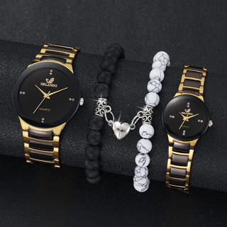 Relógio de Moda Casal Homens Faixa de Aço Pulseira de Quartzo Senhoras Pulseira de Quartzo Pulseira Magnética de Coração com Contas de Ferro Pulseira