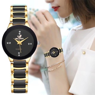 Relógio Moda Diamante Diamante Discagem Senhoras Relógio Faixa Simples de Aço Homens Quartzo