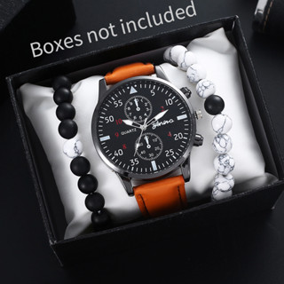 Relógio de Genebra Relógio de Negócios Masculinos Relógio Casual de Couro Pulseira de Quartzo Pulseira com Contas