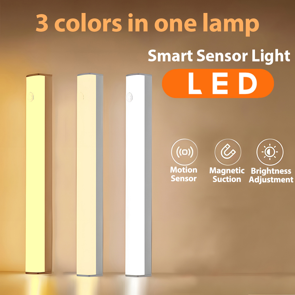 Luz Noturna Sensor De Movimento LED TYPE-C USB Recarregável Inteligente Brilho Sem Fio Ajustável Armário Guarda-Roupa Qu