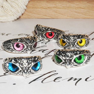 10 Cores Desenho De Moda Encantador Owl Rings Multicolor Eyes Silvery for Women Homens Punk Gothic Open Adjustable Ring Party Jewelry