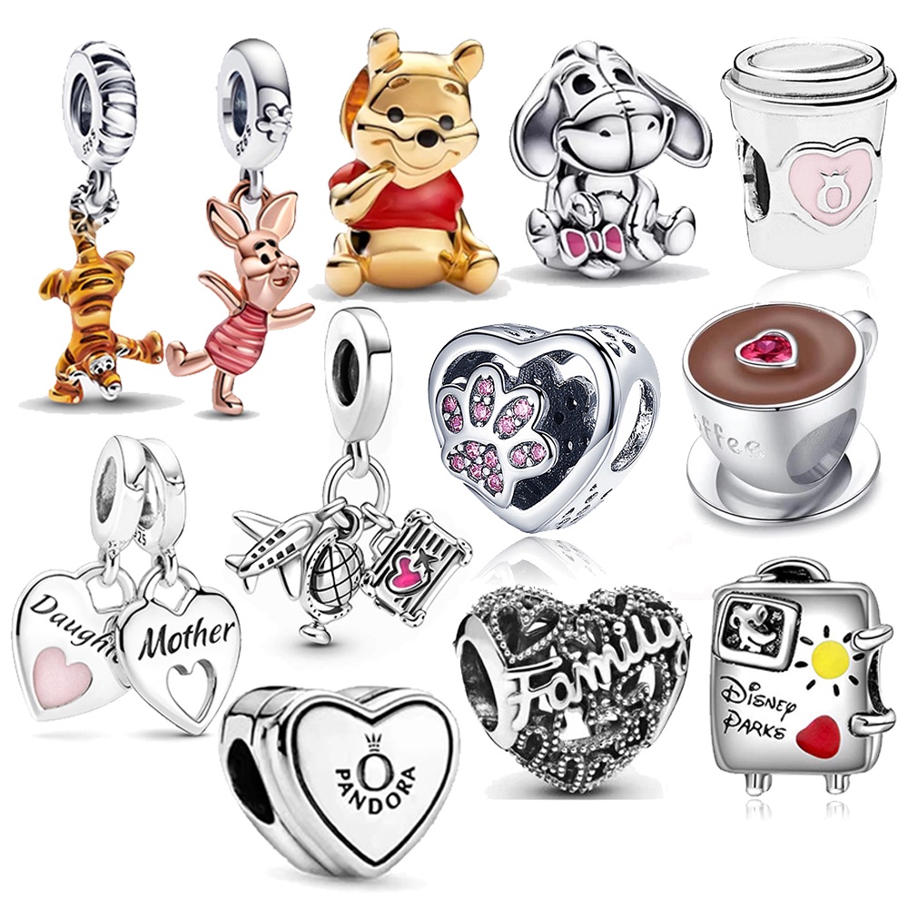 Berloque Pingente Charme Bijuteria de Prata 925 Tigre Urso Bear Charme Amor Avião Café Charms Para Pulseira Bracelete