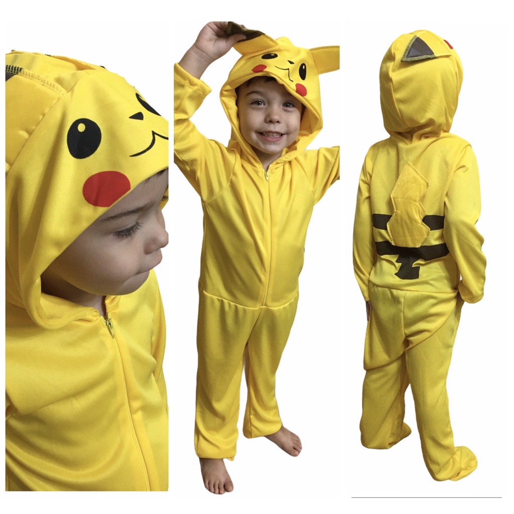 Fantasia Pokemon Macacão Pikachu Infantil Roupa Criança Pijama Festa do Pijama