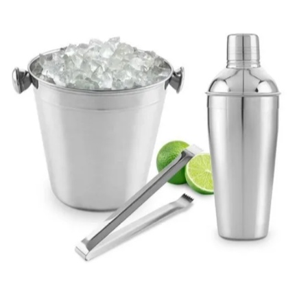 Kit Barman Coqueteleira 500 Ml  Pegador de gelo e Balde em inox