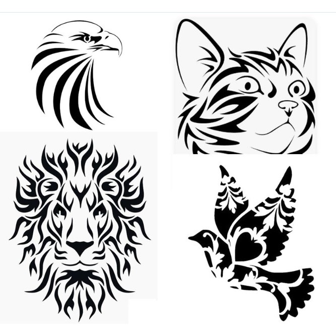 Stencil Animais Tribais Kit 4 Moldes Vazados A4 | Shopee Brasil