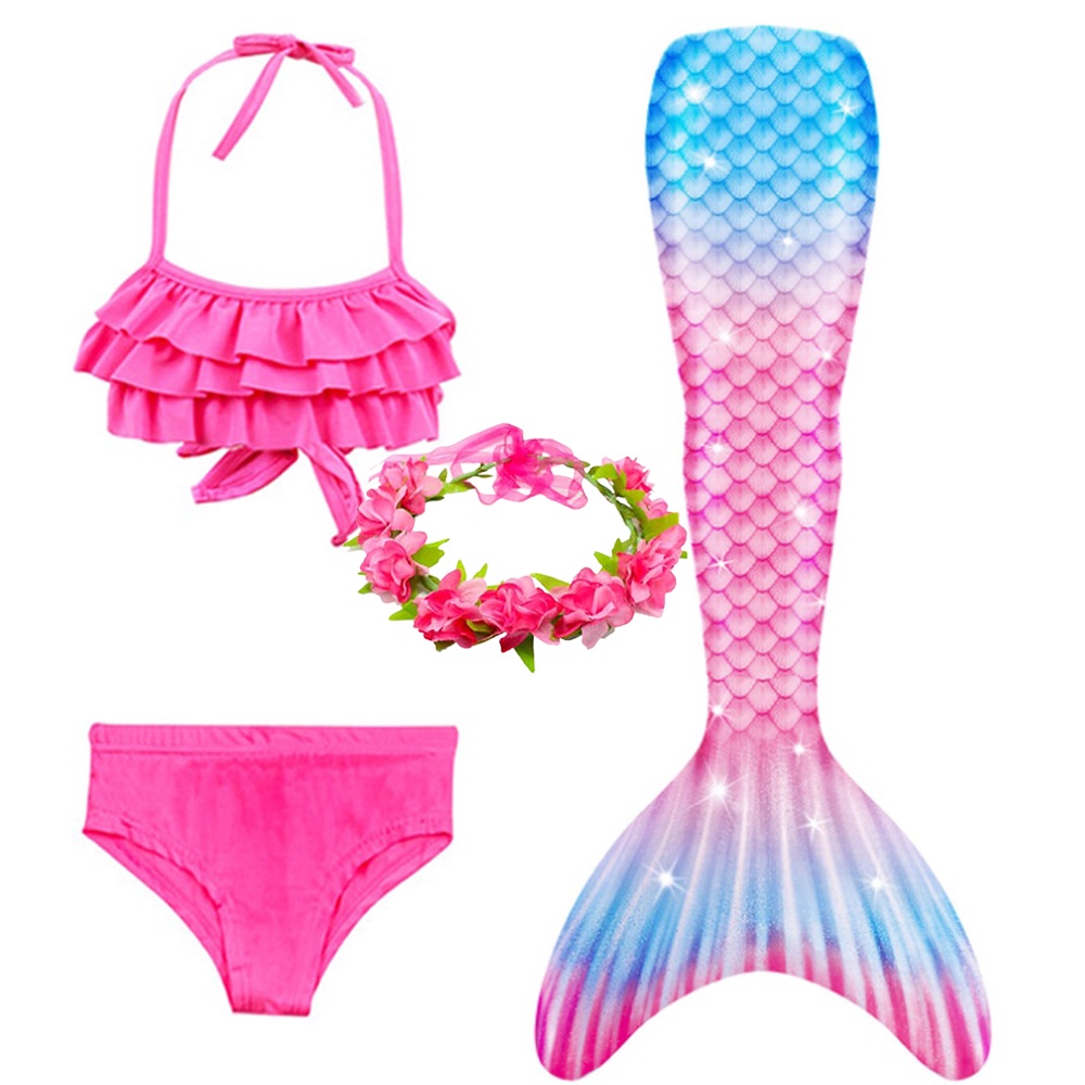 Generic Brands 5pcs Vivid Mermaid Tail Kids Swimmable Mermaid Tail Swimming Costume for Girls W/Garland Necklace 