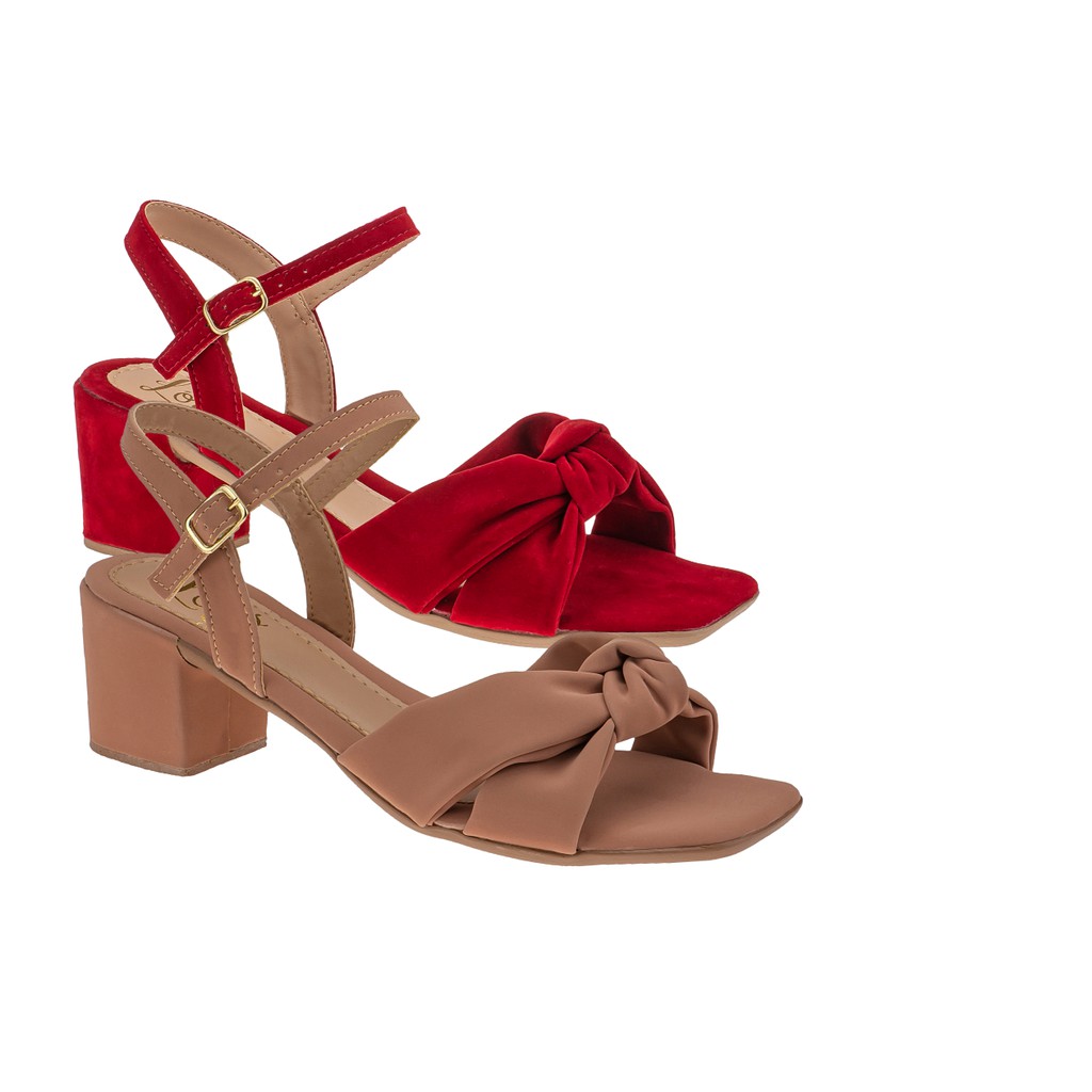 Kit 2 Pares Sandalia Feminina Lóris Tiras Cruzada em Nó Saltinho Medio Festa Confort 102 - Women Shoes