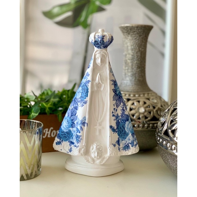 imagem nossa senhora aparecida 25 cm manto azul linda