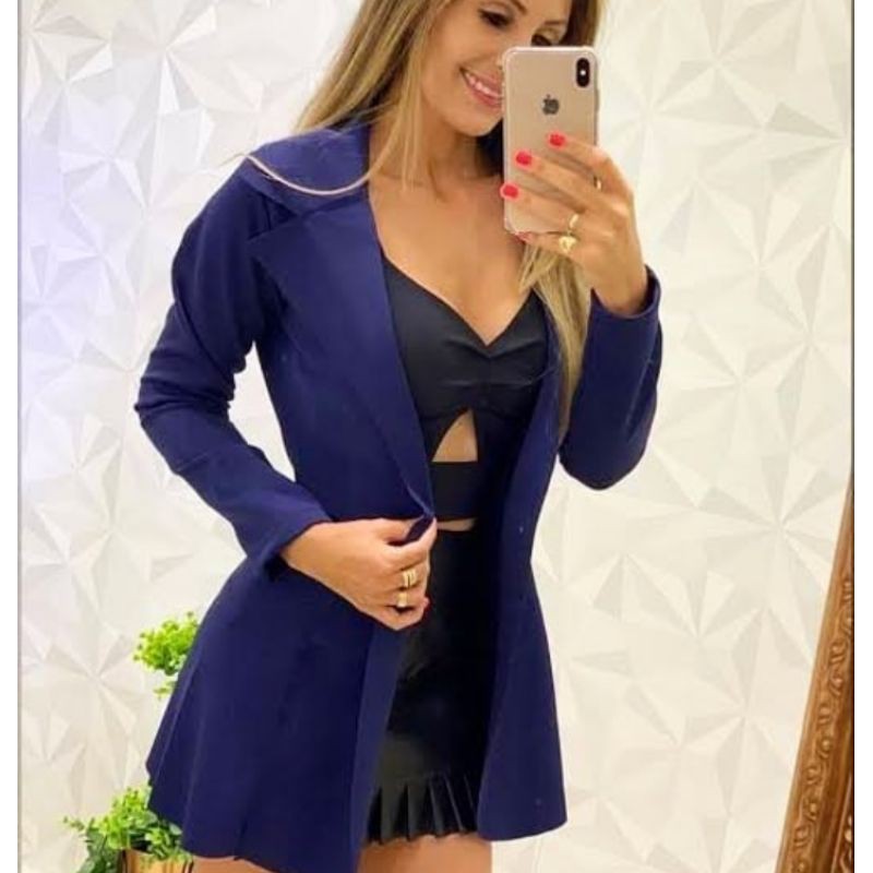 Max blazer feminino moda blogueira azul marinho plus tamanho M GG de neoprene | Shopee