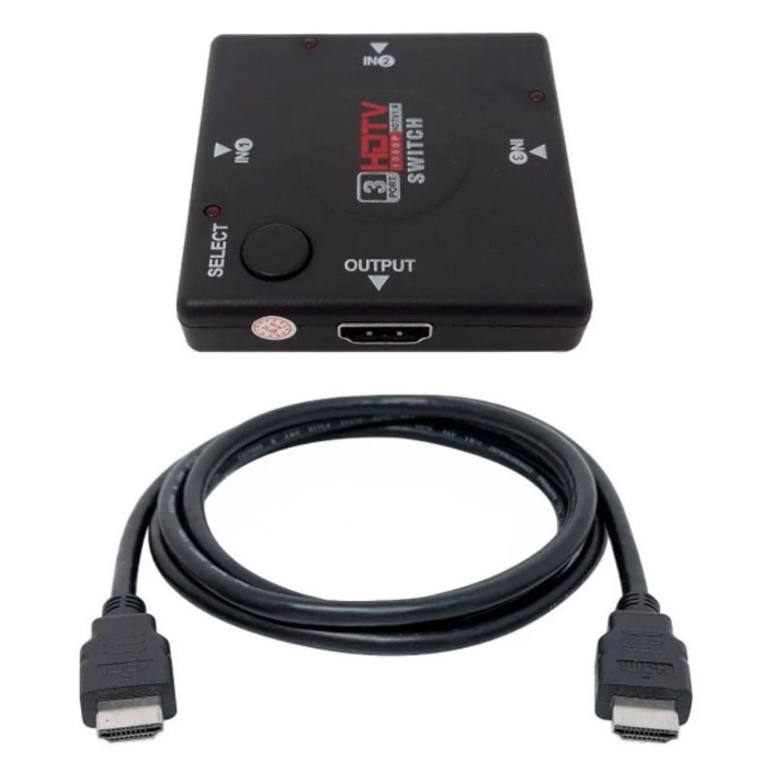 Kit Adaptador Hdmi Switch Para 3 Entradas 1 Saída+ 1 Cabo Hdmi