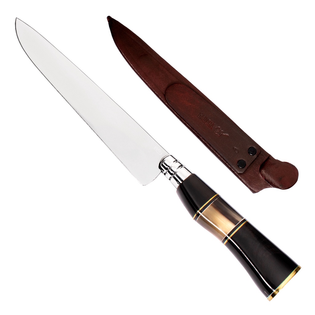 Faca Para Churrasco Artesanal Aço Inox 9 Polegadas Solingen Cabo Chifre e Bronze - Wp Connect