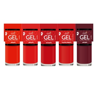 Kit 5 Esmaltes Vermelhos Efeito Gel Bella Brazil - Seca Sem Cabine UV - Mais Durabilidade