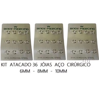 KIT Atacado 36 Piercing ferradura Septo Aço Cirurgico 6mm 8mm 10mm