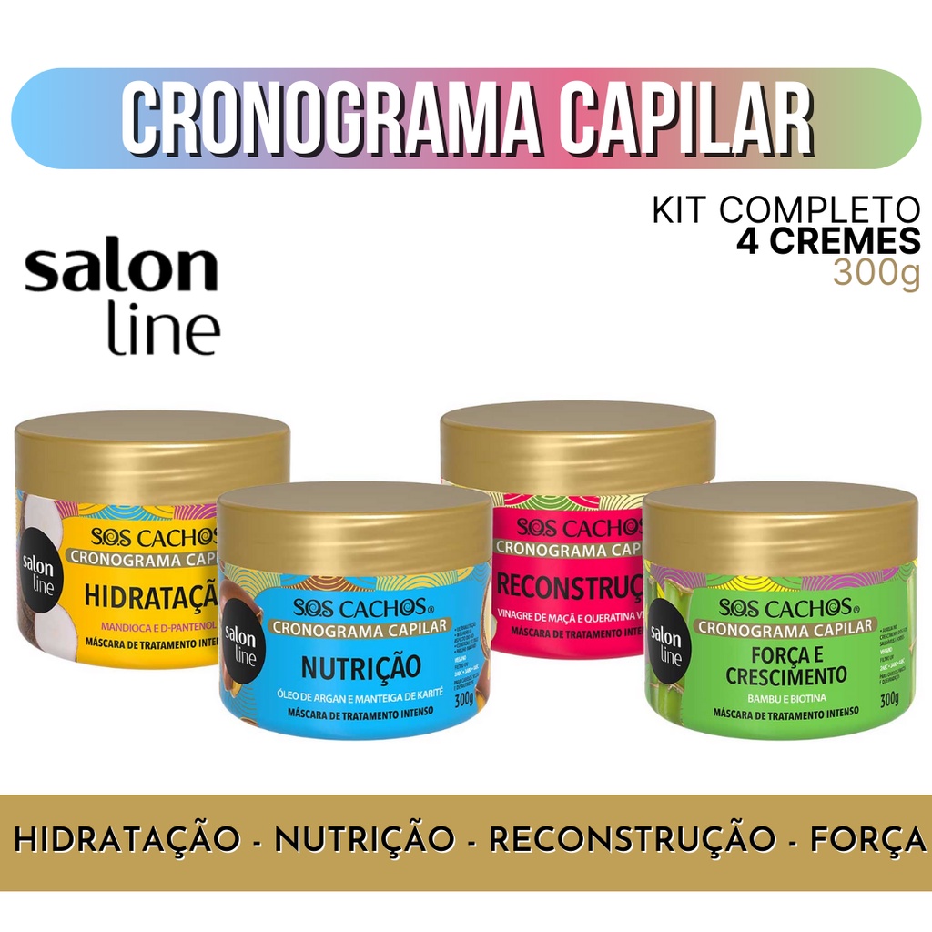 Kit Completo Com 4 Mascaras Cronograma Capilar Sos Cachos Salon Line 300g Cada Shopee Brasil