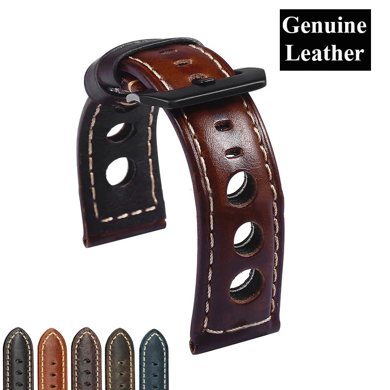 Pulseira De Relógio Masculina De Couro Genuíno 20mm/22mm/24mm Com Para 20/22