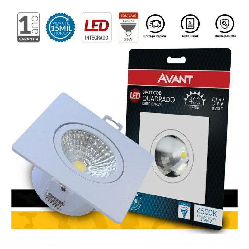 Dicroica/Spot Led De Emb 5w Branco Frio Bivolt Quadrado Avant em Oferta na Shopee
