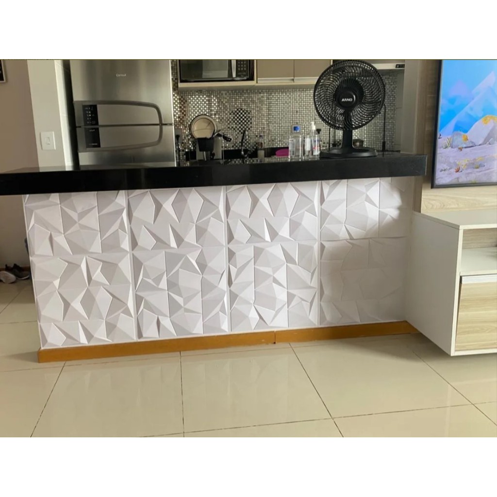 Revestimento de parede ripado branca 3d placa pvc 3d AUTOADESIVA ...