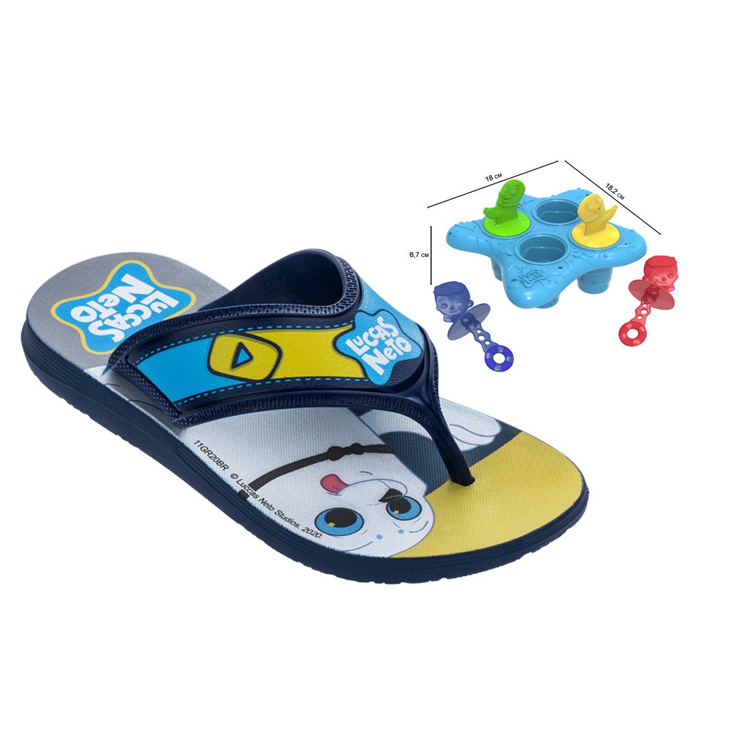 Chinelo Infantil Luccas Neto Lucas Netto Hora do Recreio Forma Picolé Grendene Menino Azul Marinho
